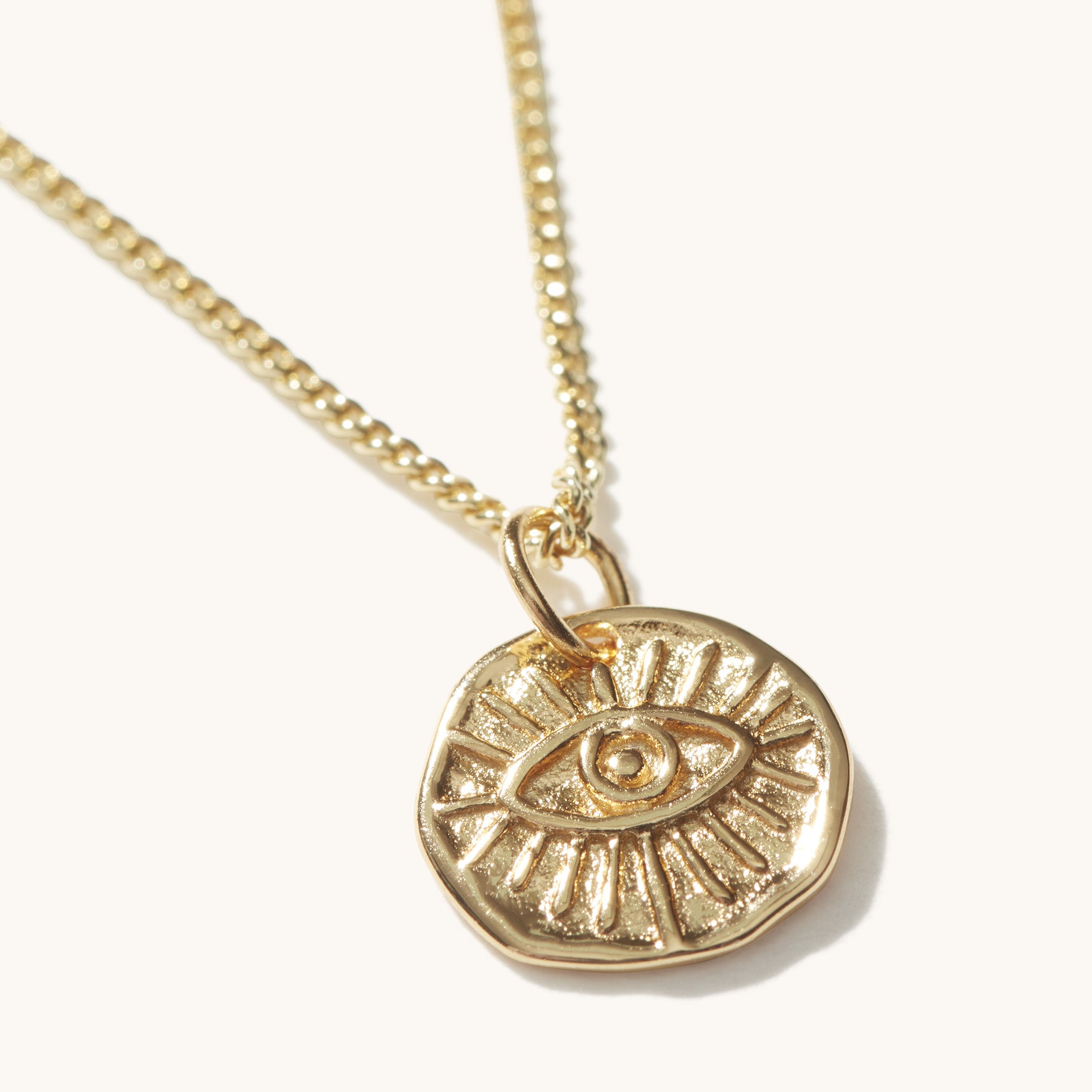 14K Solid Yellow Gold Evil Eye Pendant – Round Good Luck Necklace Charm For Men/Women