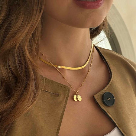 Mother and Child Discs Necklace Silver With Bead Chain