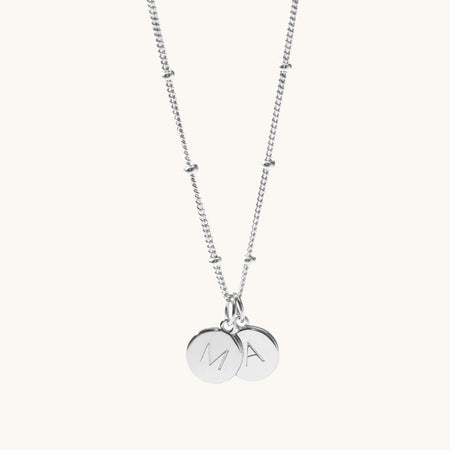 Mother and Child Discs Necklace Silver With Bead Chain
