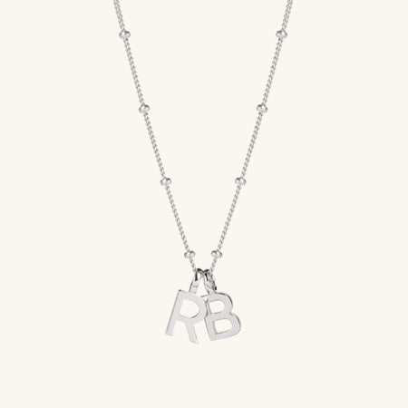 Double Letter Necklace with Bead Chain Silver