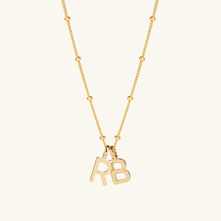 Double Letter Necklace with Bead Chain Gold