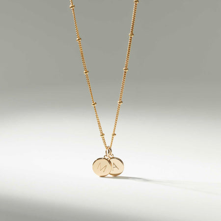 Mother and Child Discs Necklace Gold With Bead Chain