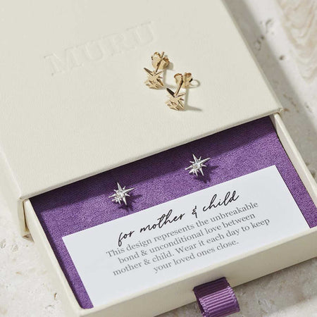 Mother and Child Stud Earrings Silver