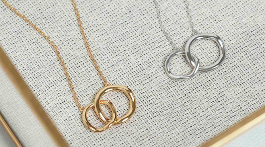 A gold and a silver necklace next to each other