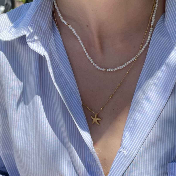 Silver Starfish Necklace With Bead Chain