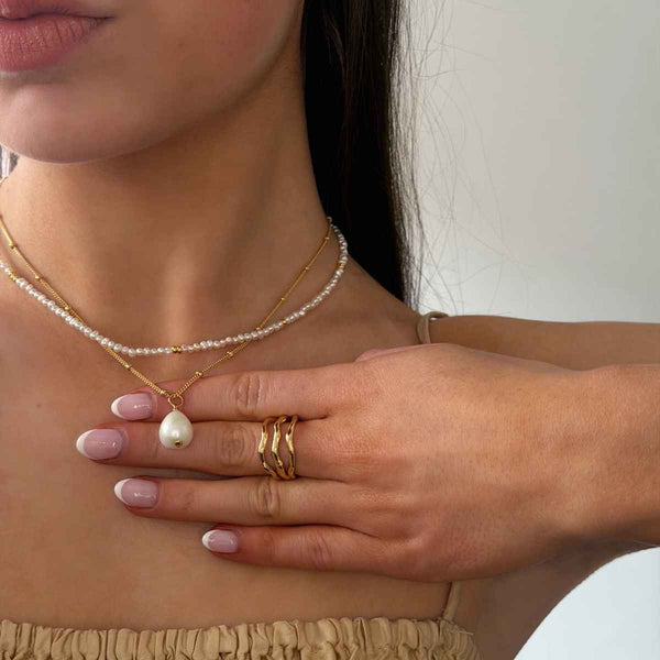 Freshwater Pearl Bead Chain Necklace Silver