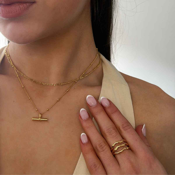 T-Bar Necklace Silver With Bead Chain