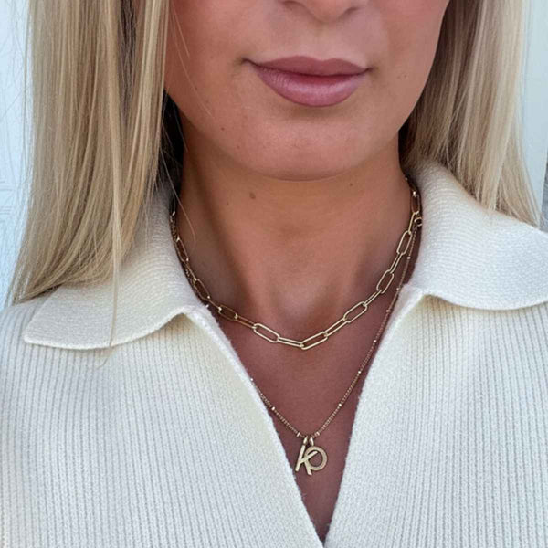 Double Letter Necklace with Bead Chain Silver