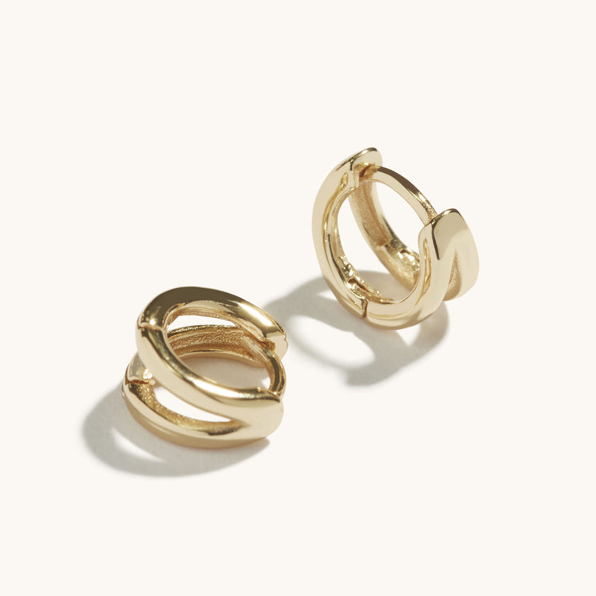 Double Huggie Hoops, Gold Plated on Sterling Silver, Women's
