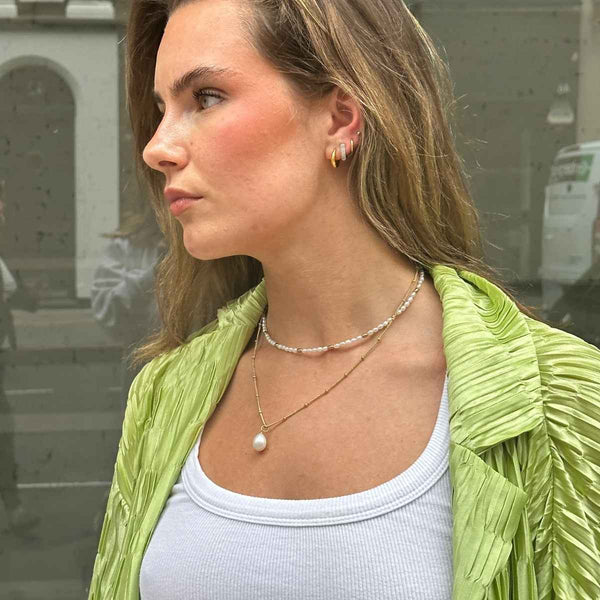 Freshwater Pearl Bead Chain Necklace Silver