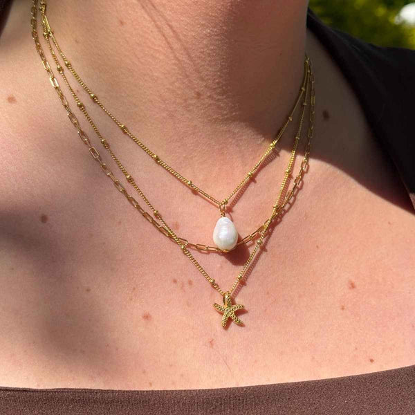 Freshwater Pearl Bead Chain Necklace Silver