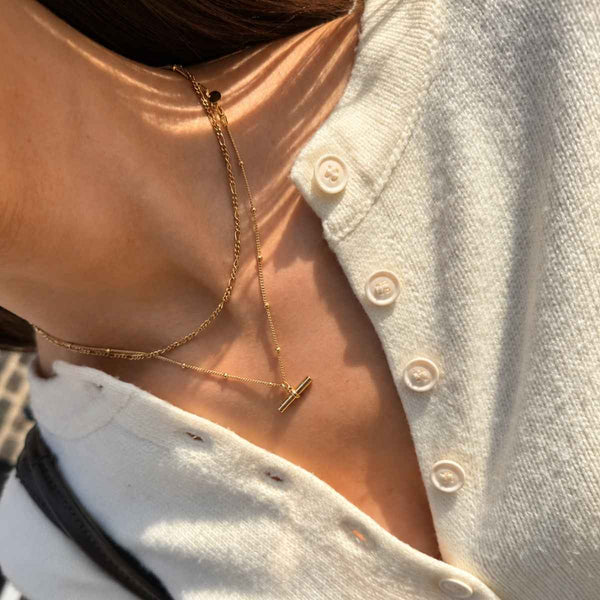 T-Bar Necklace Silver With Bead Chain