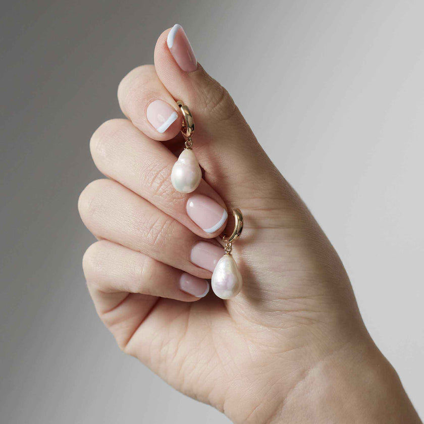 Pearl Drop Hoops, 18ct Gold Vermeil on Sterling Silver, Women's